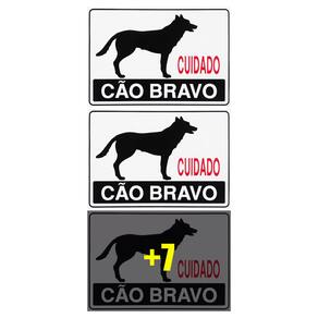 Combo 10 Placas De Sinalização Cuidado Cão Bravo 30x20 Acesso - P-8 F9e