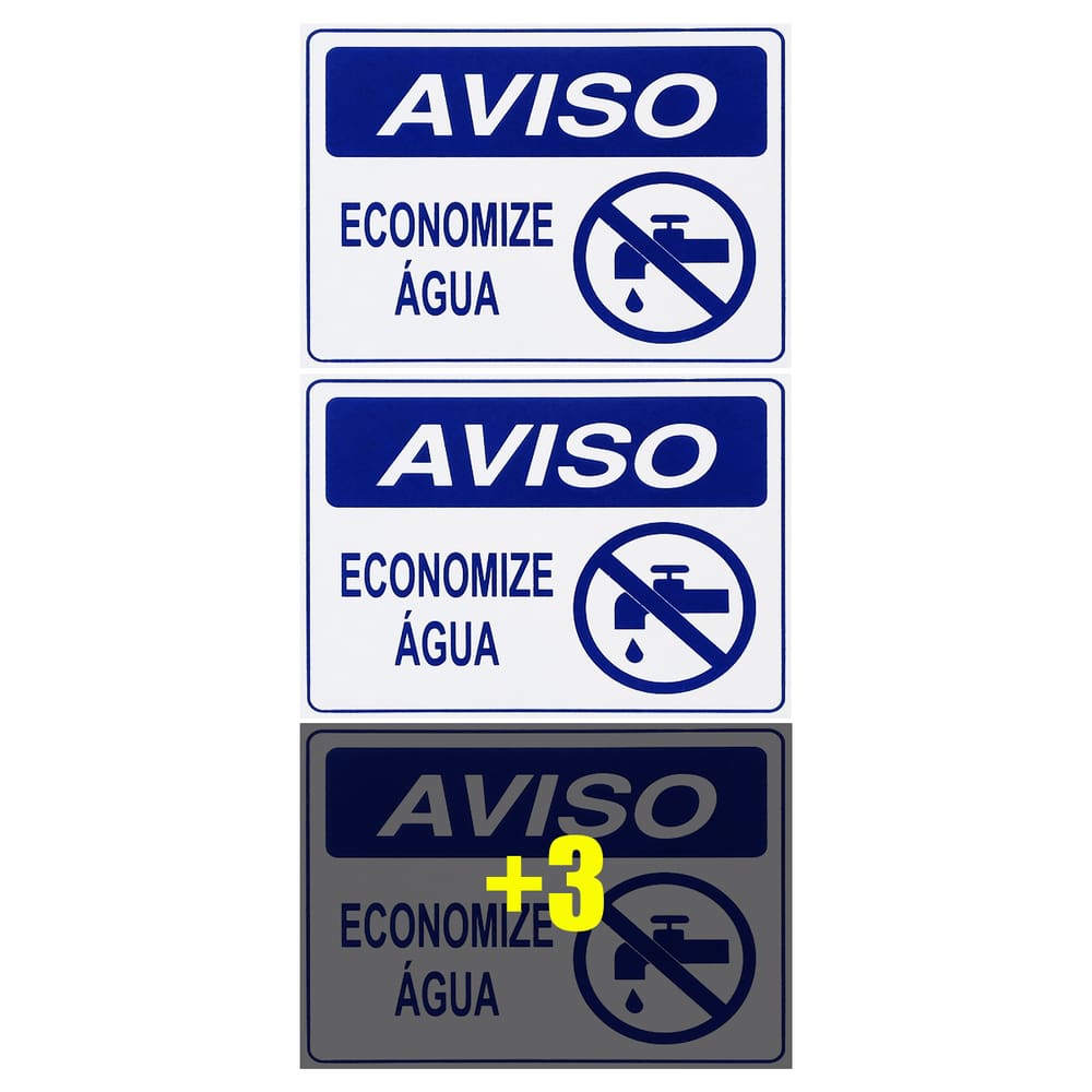 Combo 6 Placas De Sinalização Aviso Economize Água 20x15 Acesso - P-38/2 F9e