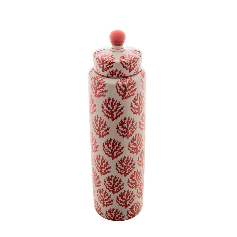 Potiche Decorativo de Porcelana Coral Vermelho 39x11cm Royal Decor