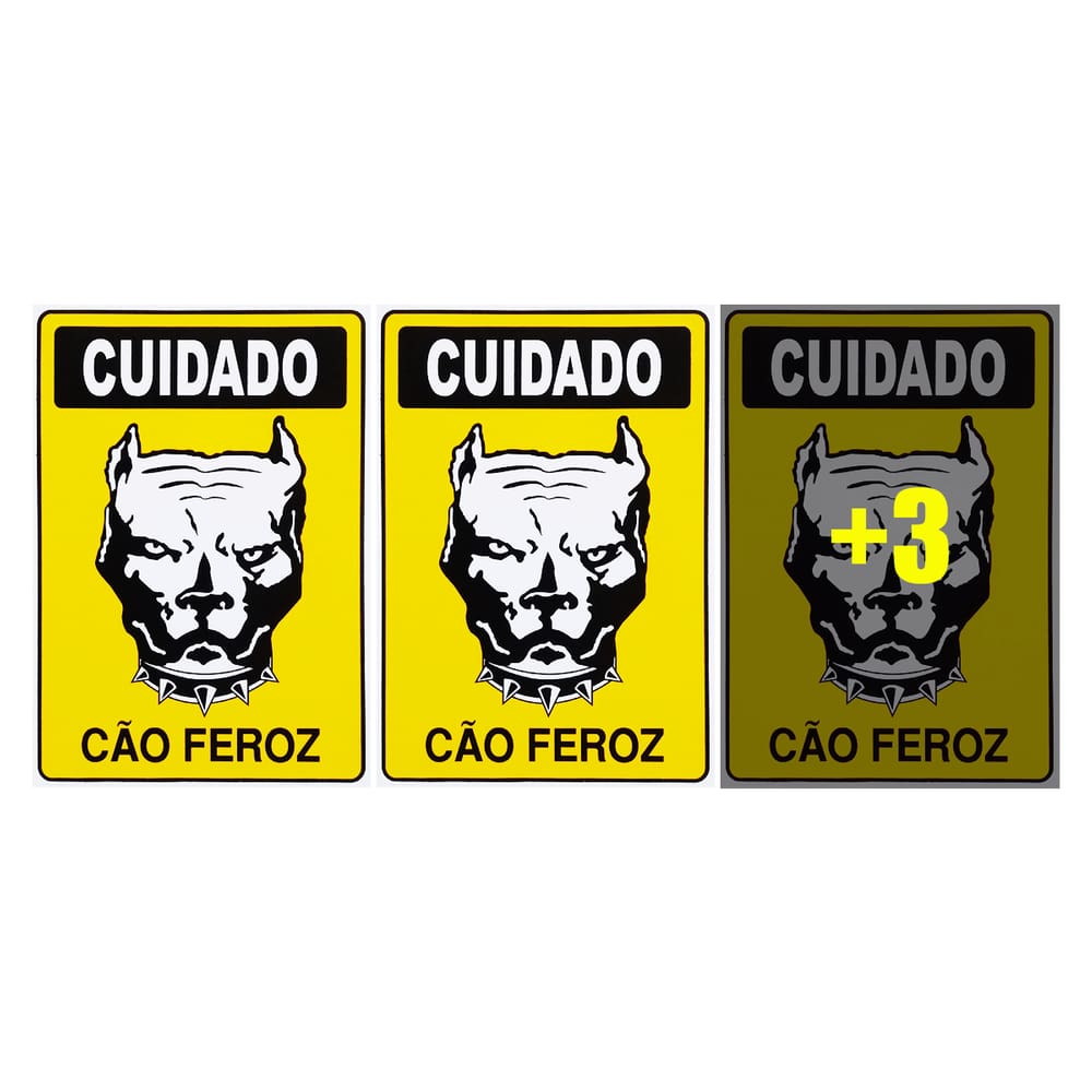 Combo 6 Placas De Sinalização Cuidado Cão Feroz 20x30 Acesso - P-6/3 F9e