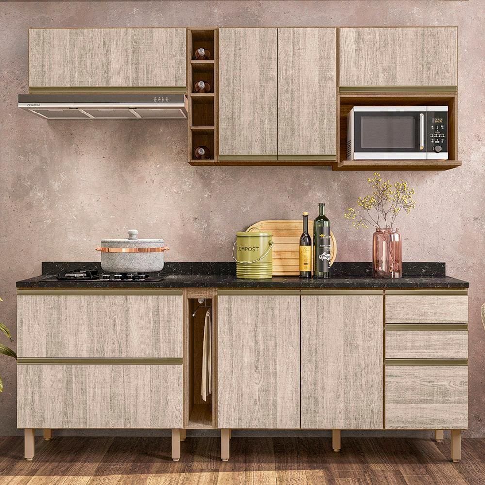 Cozinha Modulada 11 PÇs MDF Kali Carv/Chmb Nicioli