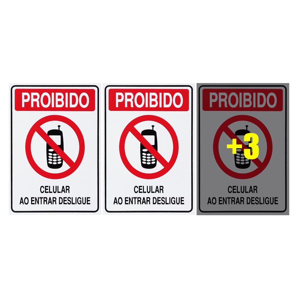 Combo 6 Placas De Sinalização Proibido Celular Ao Entrar Desligue 15x20 Acesso - S-229 F9e