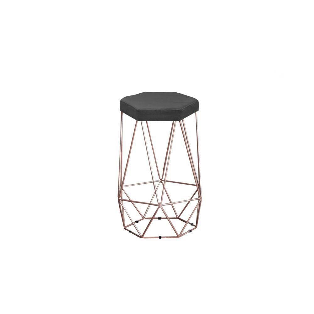 Banqueta Alta Decorativa Rubi Em Suede Com Armação Bronze