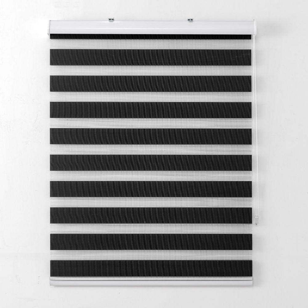 Persiana Rolo Duplo Zebra Com Bandô Preta 160 cm (Largura) x 160 cm (Altura) Cortina Double Vision