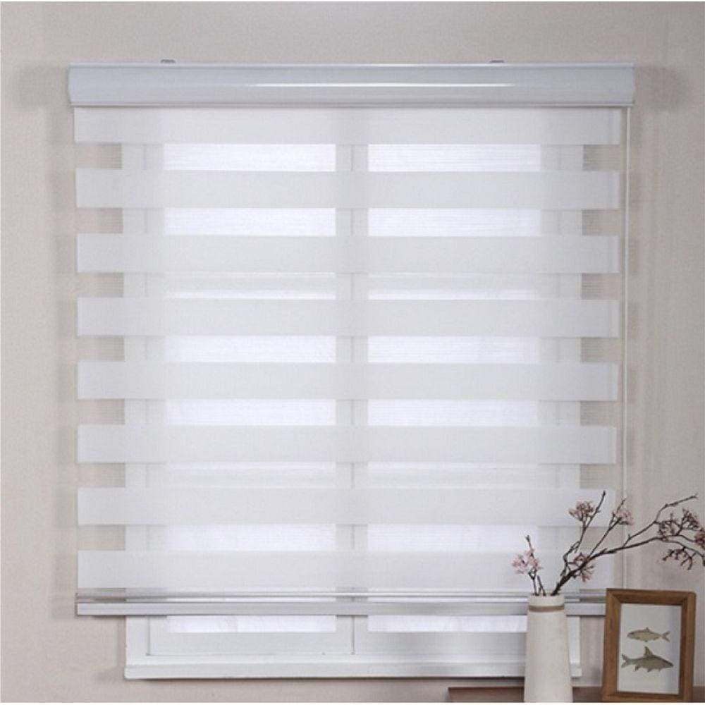 Persiana Rolo Duplo Zebra Com Bandô Branca 120 cm (Largura) x 160 cm (Altura) Cortina Double Vision