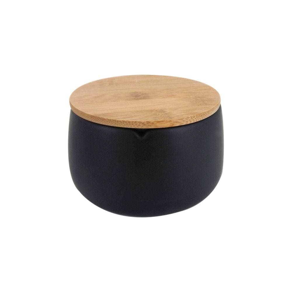 Porta Algodão Em Cerâmica Com Tampa de Bambu 12,5cm