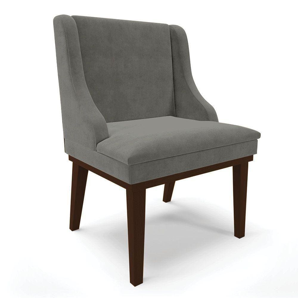 Cadeira De Jantar Liz Suede Base Madeira Tabaco Grafite