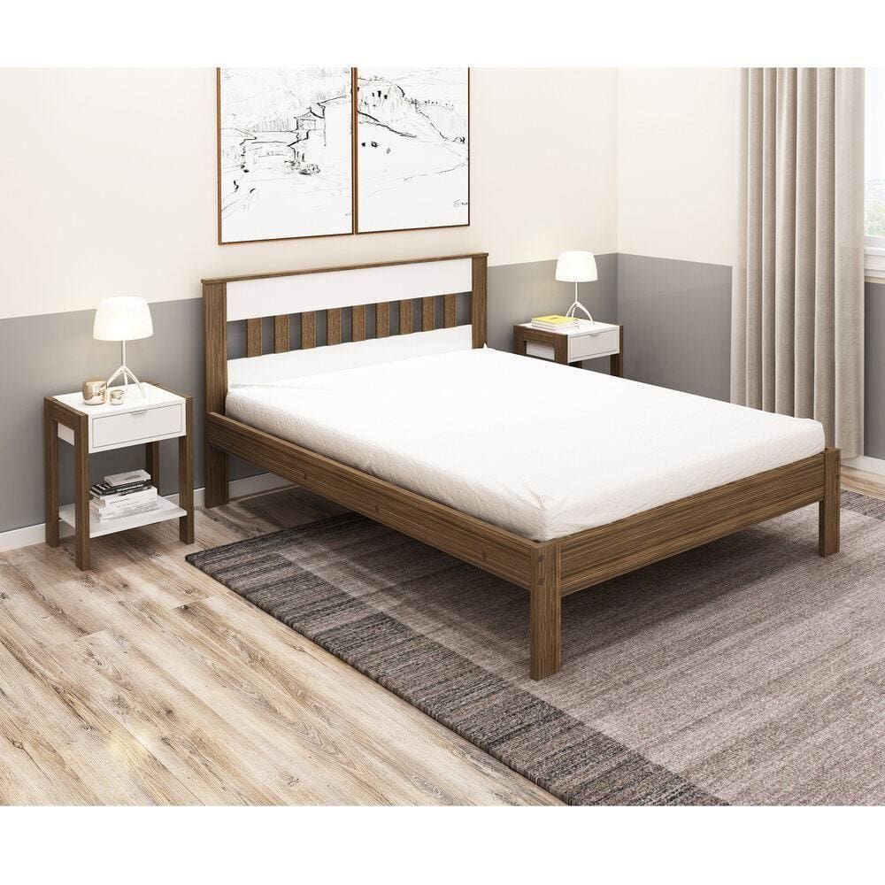 Cama De Casal Para Colchão 138 X 188 Cm Cr35011 Nogal/Branca
