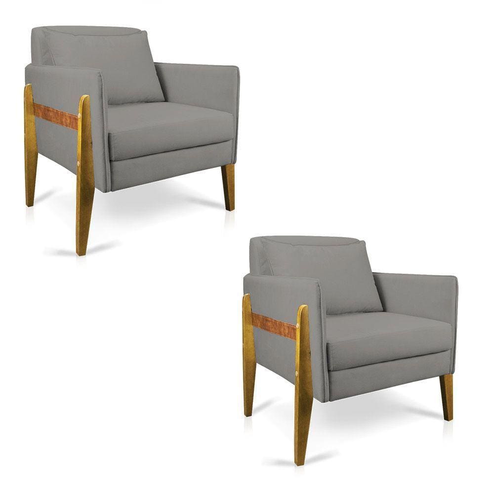 Kit 02 Poltronas Lana Suede Base De Madeira D`Rossi Grafite