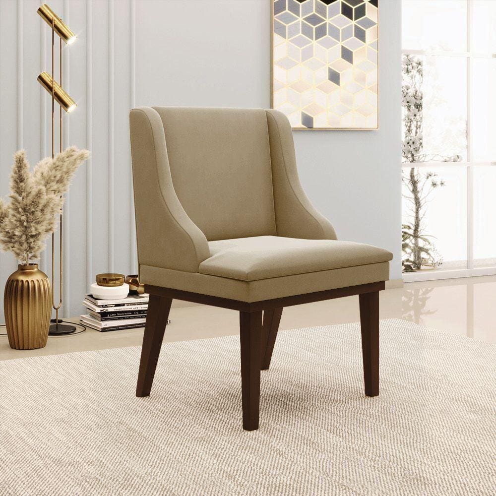 Cadeira De Jantar Liz Suede Base Madeira Tabaco Marrom Rato