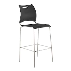 Banqueta One Alta Cromada Assento E Encosto Preto Roal