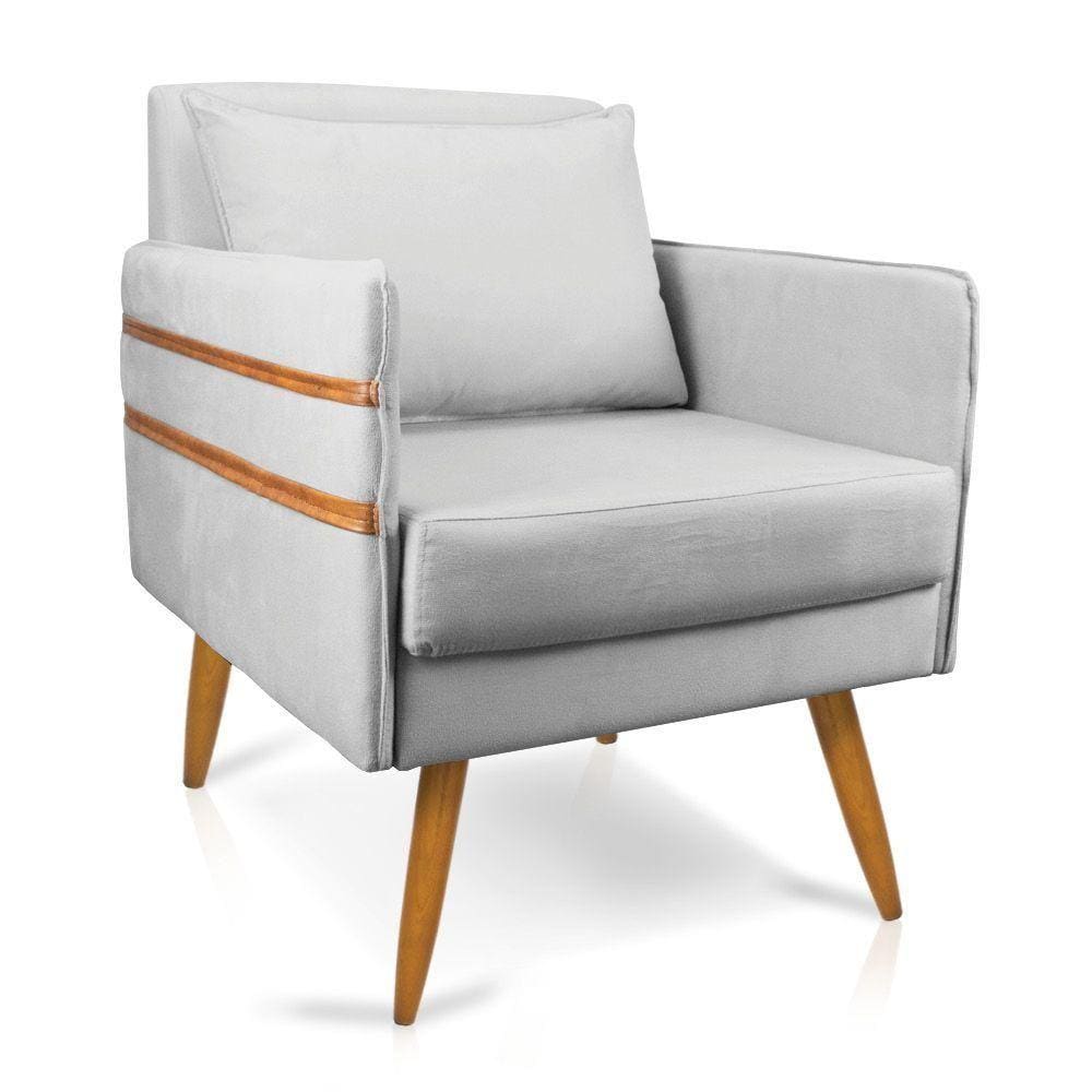 Poltrona Mari Suede Pés Palito Castanho - D`Rossi Cinza