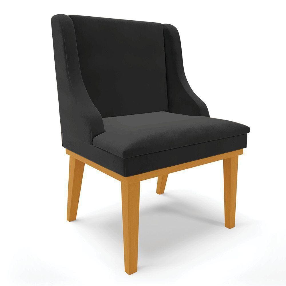 Cadeira De Jantar Veludo Base Fixa Madeira Castanho Preto