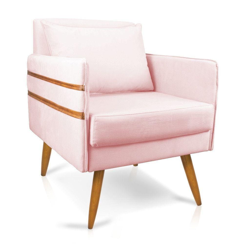 Poltrona Mari Suede Pés Palito Castanho - D`Rossi Rosa Bebê