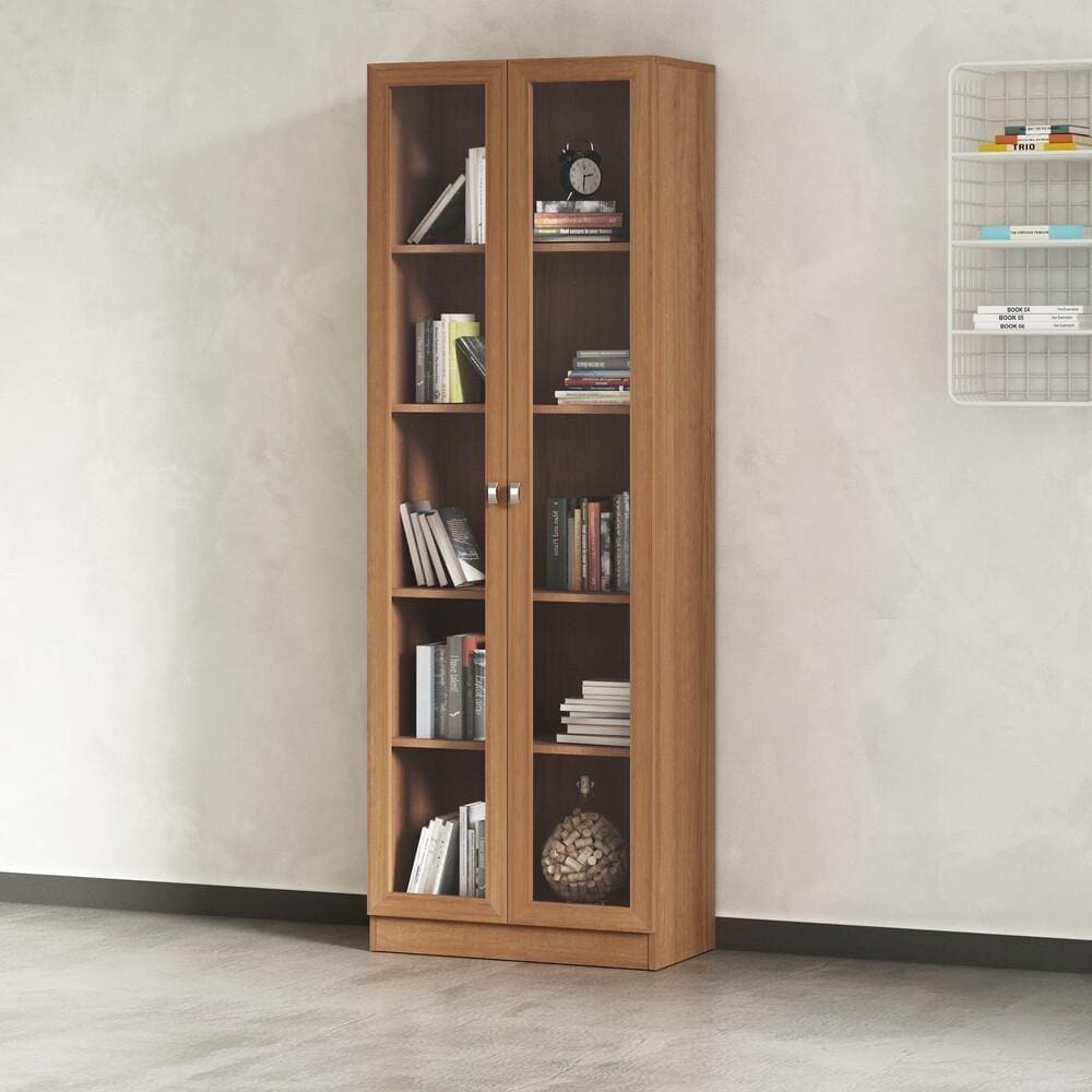 Armário Estante Com 2 Portas De Vidro Cr25069 Amendoa