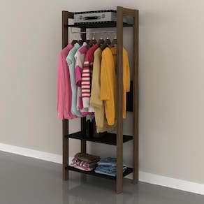 Armário Closet Com Prateleira Cr35007 Preto/Nogal