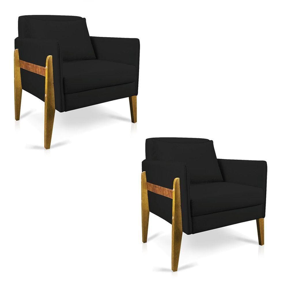 Kit 02 Poltronas Lana Suede Base De Madeira - D`Rossi Preto