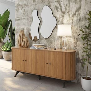 Balcão Buffet Curvo 4 Portas Em Mdf Freijó 180 Cm Tb296 Jpf