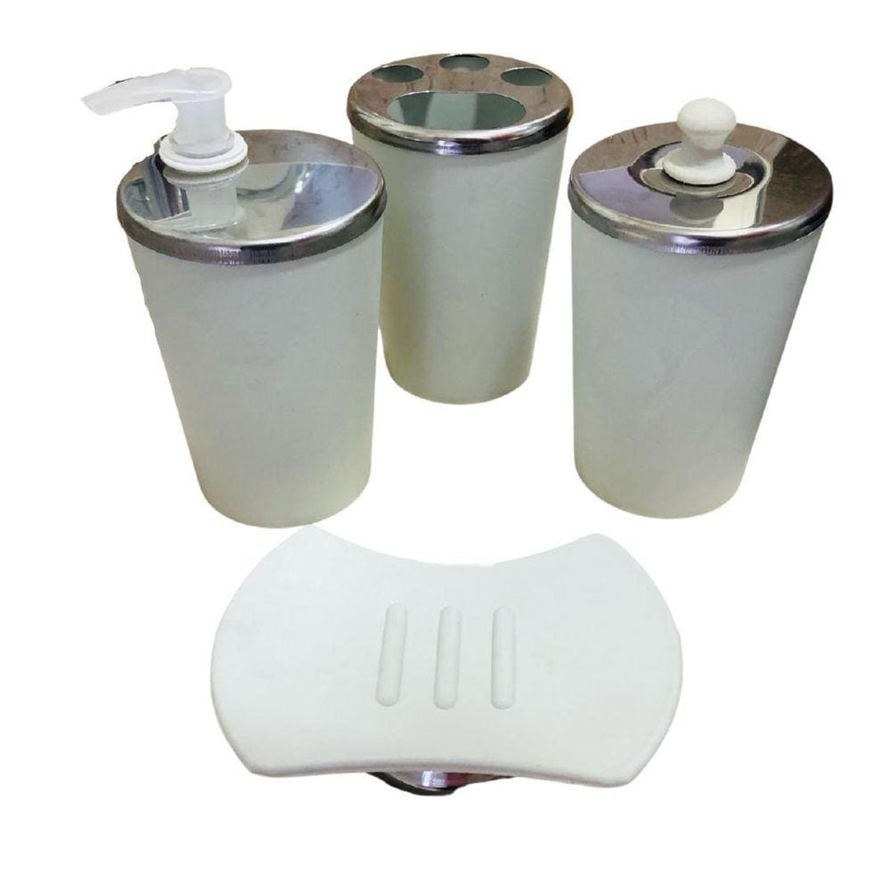 Kit Para Banheiro Inox Saboneteira Bancada 4 Peças Branco