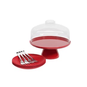 Kit Boleira Com Pedestal 25Cm Pratos E Garfos Sobremesa Red