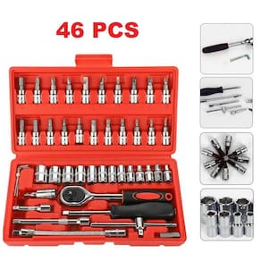 Kit Chaves Jogo Catraca Reversível Soquetes 46 Peças Maleta