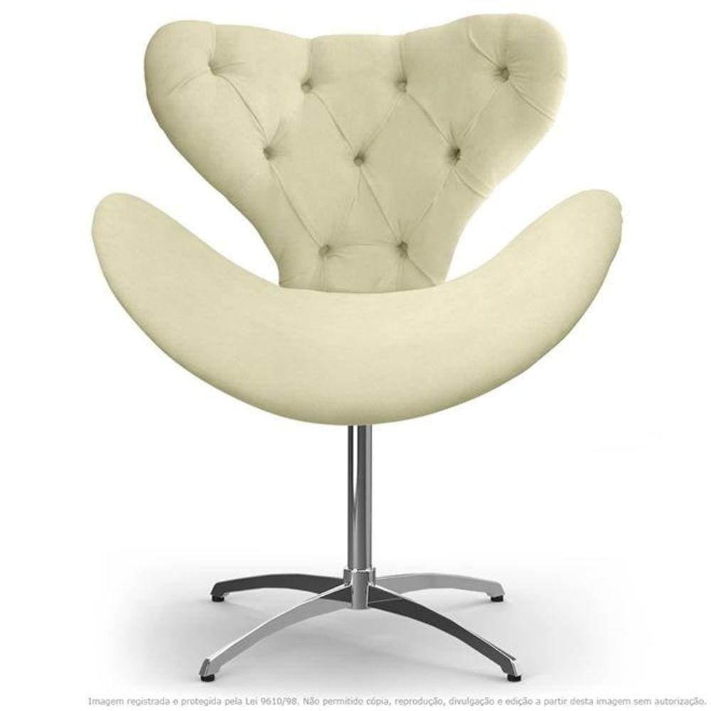Cadeira Com Capitonê Decorativa Poltrona Egg Bege Com Base Giratória