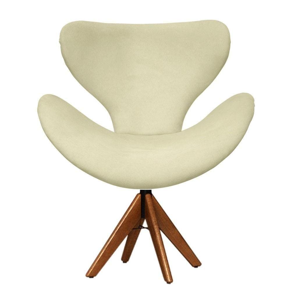 Cadeira Decorativa Egg Bege Com Base Giratória Madeira