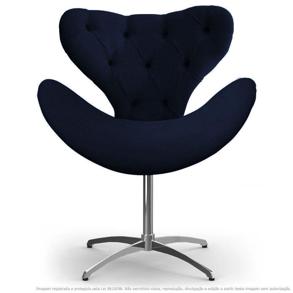 Cadeira Com Capitonê Decorativa Poltrona Egg Marinho Base Giratória