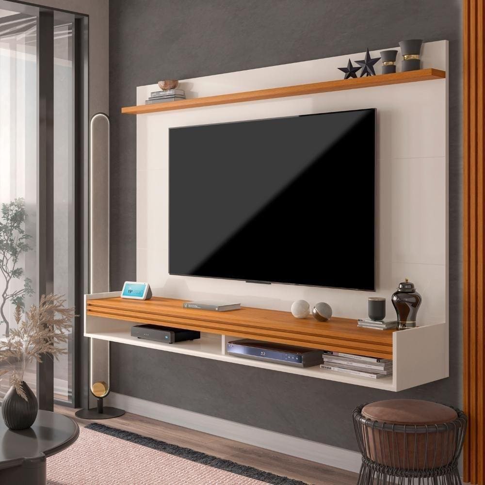Painel Para Tv Até 60 Polegadas Ripado 136cm Offwhite/cedro
