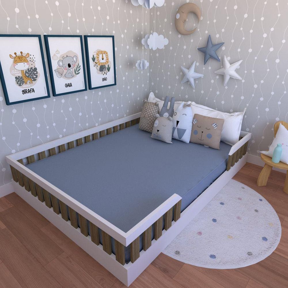 Cama Montessoriana Casal Cori Yescasa Branco/Carvalho Marrom