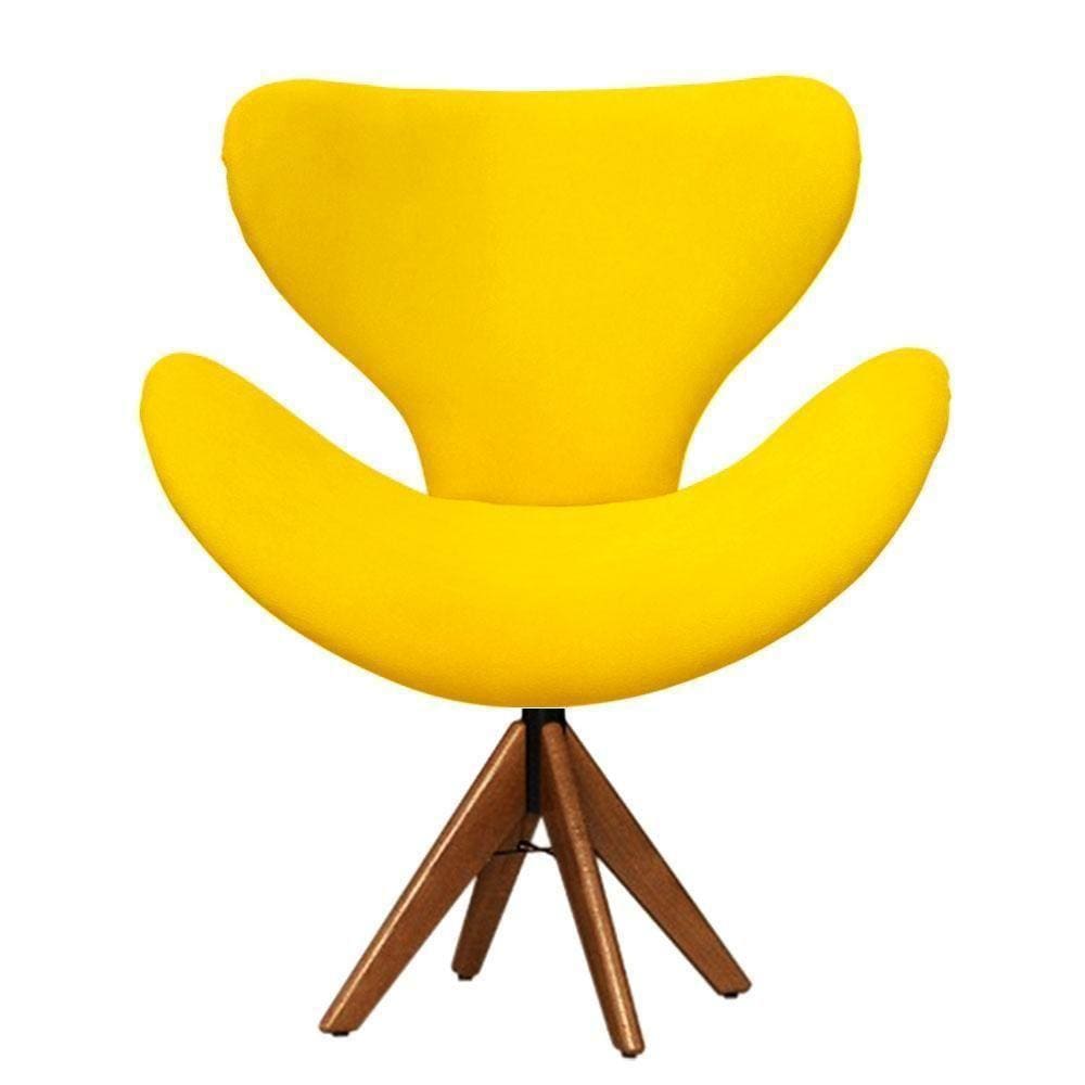 Cadeira Decorativa Egg Amarela Com Base Giratória Madeira