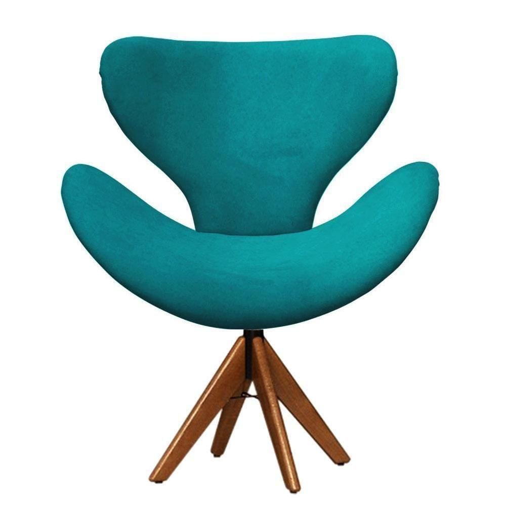 Cadeira Decorativa Egg Azul Turquesa Com Base Giratória Madeira