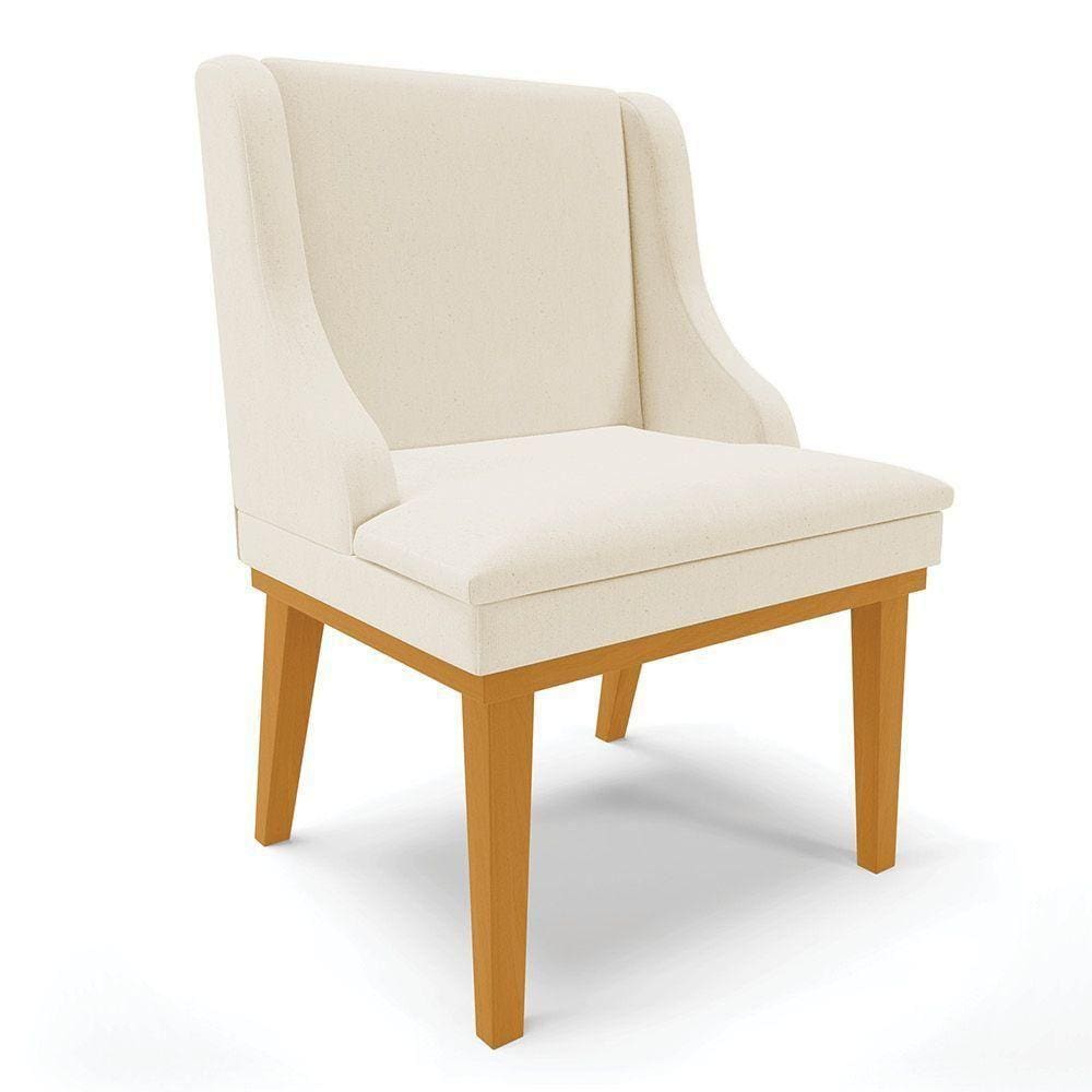 Cadeira De Jantar Linho Bege Base Madeira Castanho