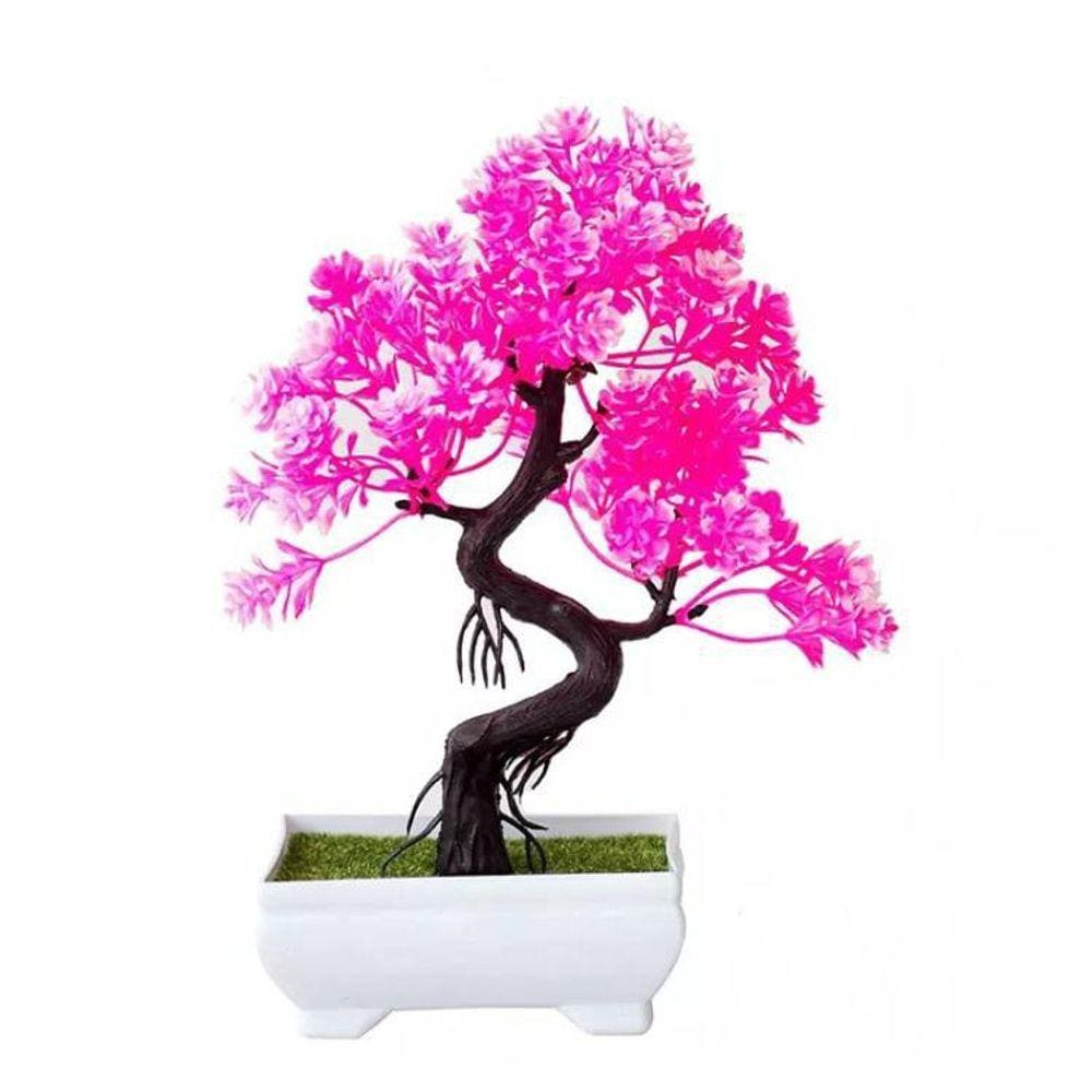 Vaso Planta Artificial Pink Bonsai Flores Flor Rosa