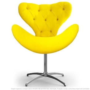 Cadeira Com Capitonê Decorativa Poltrona Egg Amarela Com Base Giratória