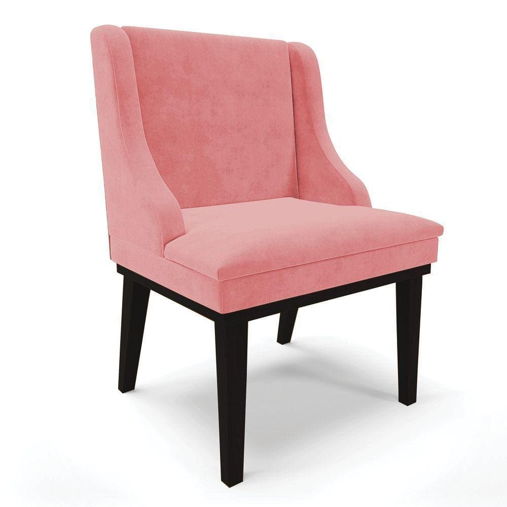 Cadeira De Jantar Suede Rosê Base Fixa Madeira