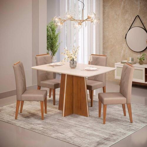 Mesa De Jantar 1,20 Feijó/off White Com 4 Cadeiras | Ponto