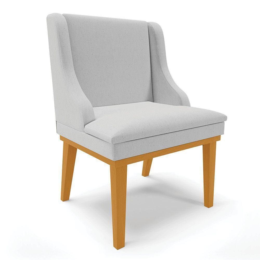 Cadeira De Jantar Linho Cinza Base Madeira Castanho