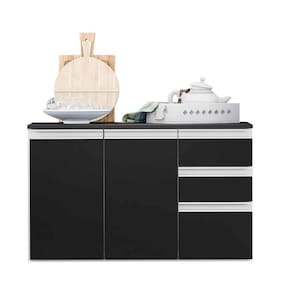 Balcão C/ Tampo 90cm 3 Portas 2 Gavetas Branco Com Preto