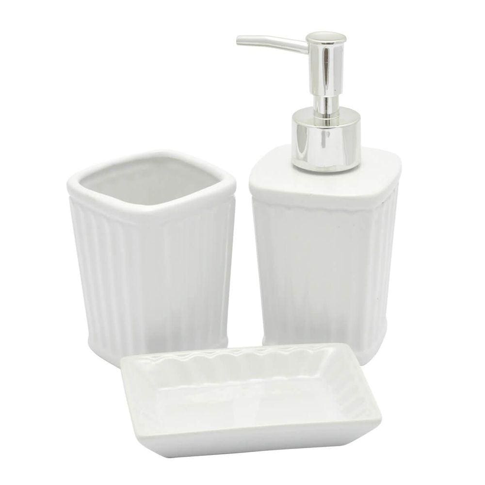 Kit Banheiro Lavabo Branco Com Dispenser 3 Peças 4487 Preto