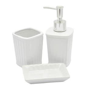 Kit Banheiro Lavabo Branco Com Dispenser 3 Peças 4487 Preto