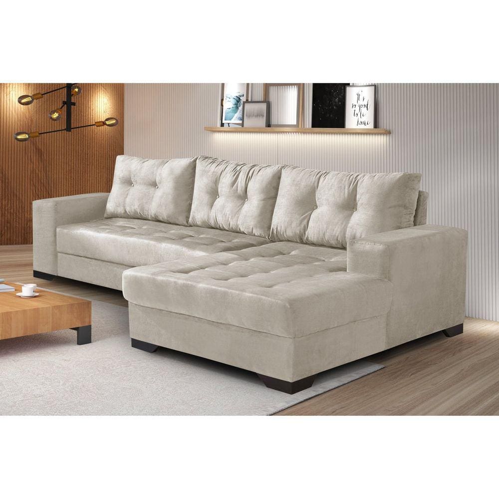 Sofá 3 Lugares com Chaise Bia Império Estofados Areia