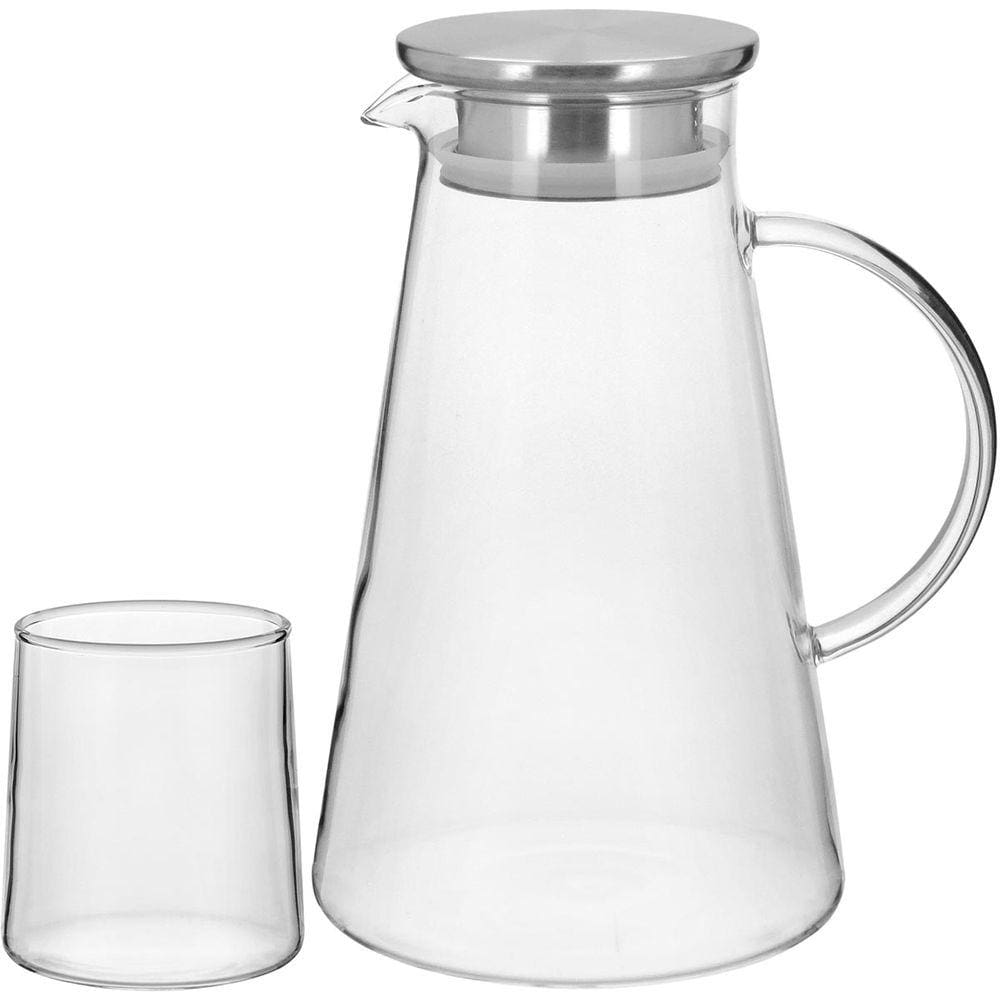JG JARRA/COPOS 2L/300ml BOROSILICATO TRANSP 7PÇ COM TAMPA INOX