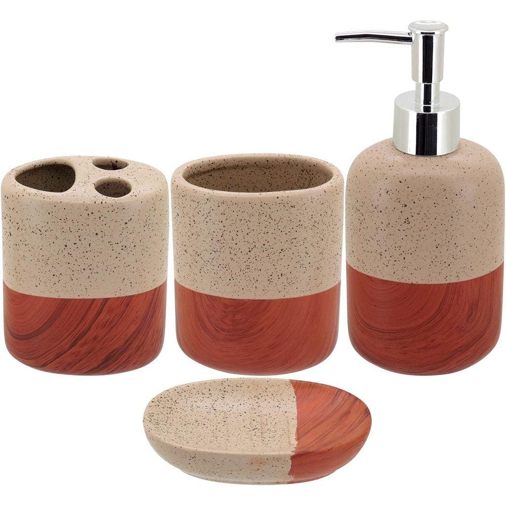 Jg Banheiro Cerâmica Bege 4Pç