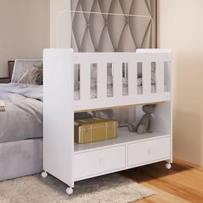 Mini Berço 2 Gavetas com Colchão Moisés Completa Móveis Branco