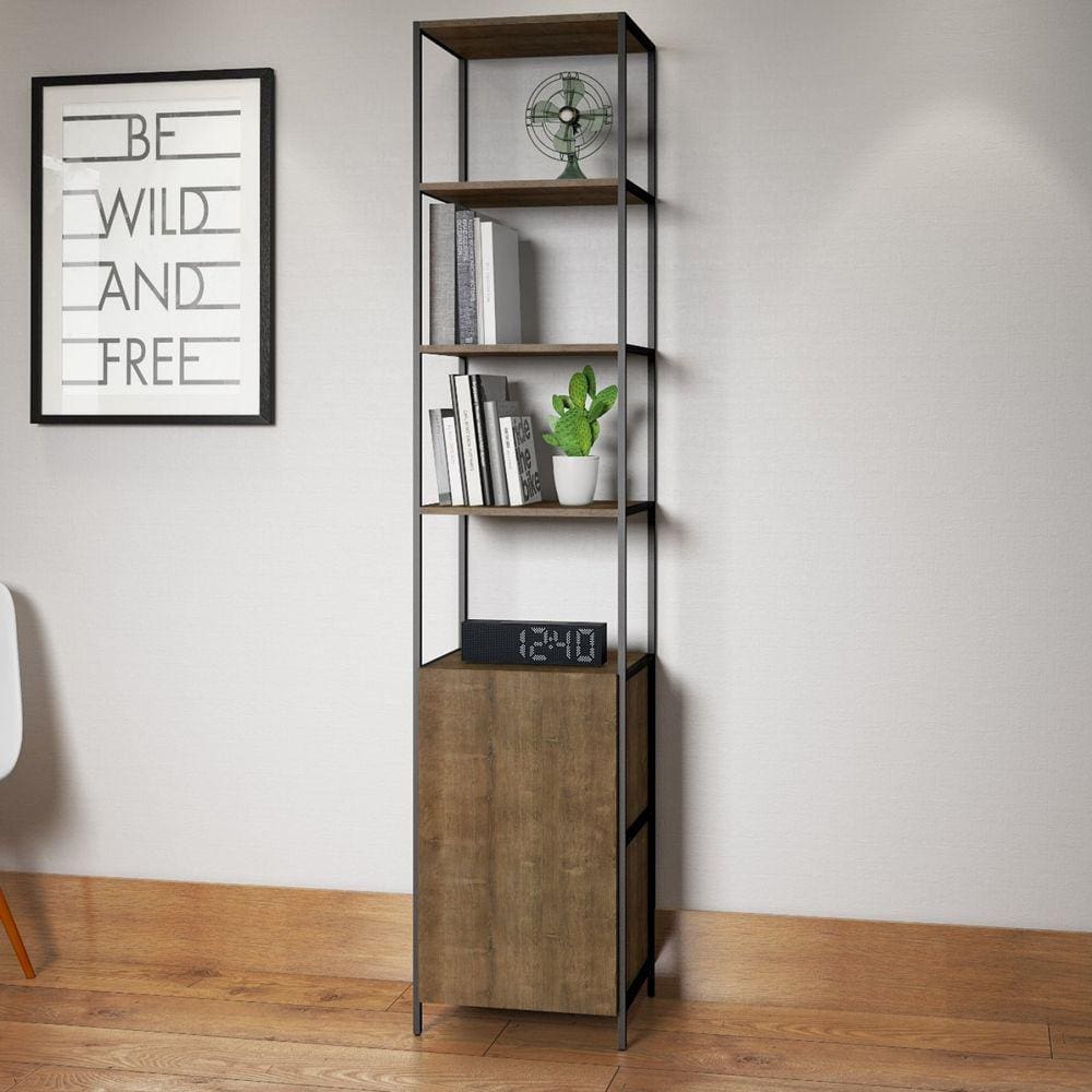 Estante para Livros Multiuso Industrial 1 Porta 5 Prateleiras Steel Quadra Artesano Vermont/Preto