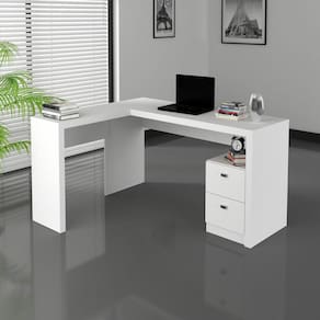 Mesa para Escritório em L 2 Gavetas ME4129 Tecno Mobili Branco