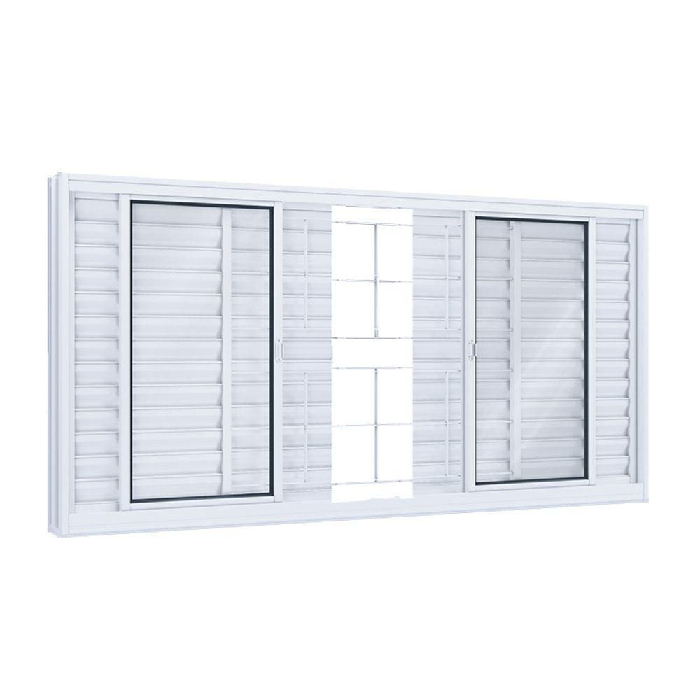 Janela de Aço Veneziana 100x120cm 6 Folhas com Grade Quadrada Facilita Lucasa Branco