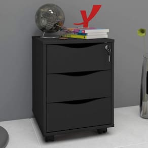 Gaveteiro 3 Gavetas com Chave e Rodinhas - Para Home Office e Escritório Face Artany - Preto Preto