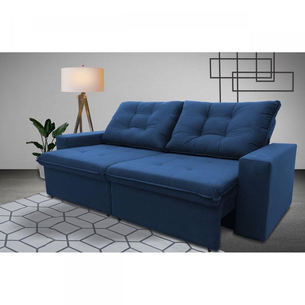 Sofá Retrátil Reclinável 3 Lugares 200cm Magnum Hellen Estofados Azul